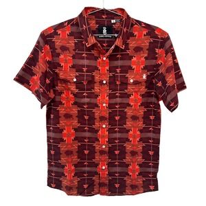 RAISED BY COYOTES Aztec Print Pearl Snap Shirt NWT •‎ Small • orange, burgundy